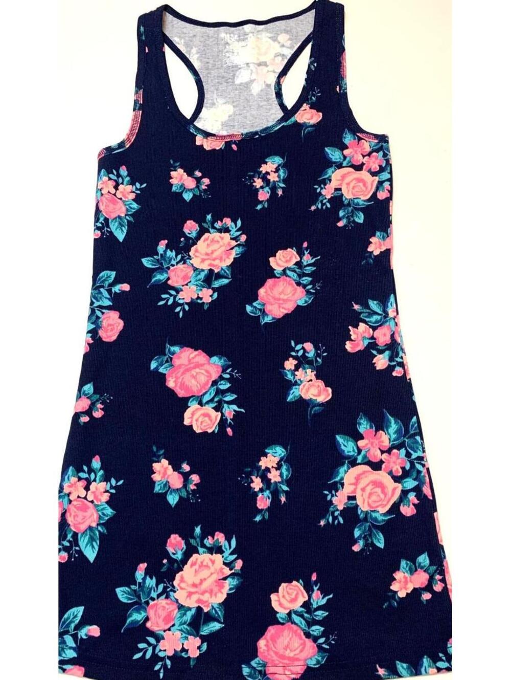 Floral Tank Top Large Navy Pink Sleeveless Casual Summer Top New